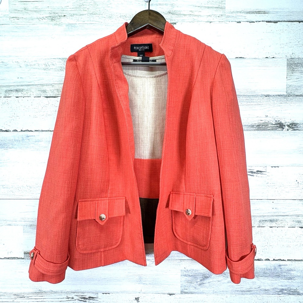 Perceptions Womens Orange Tan Brown Jacket and Tank Set Size 14P